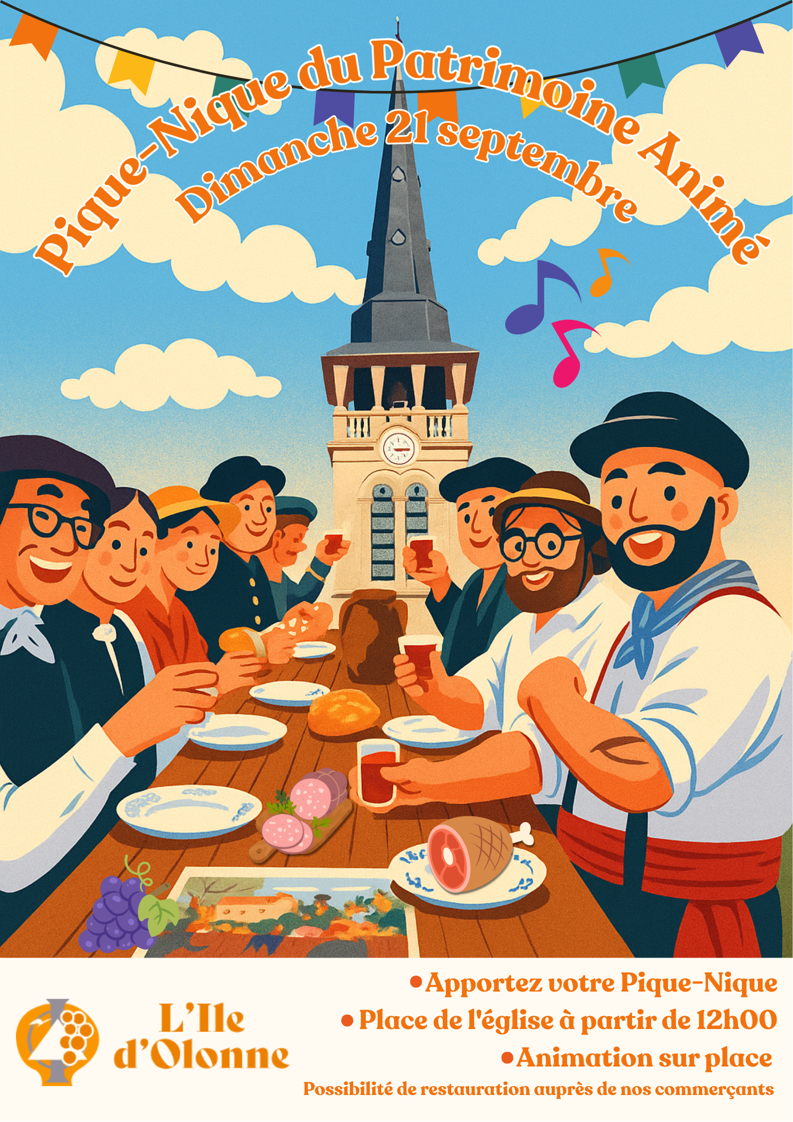 Affiche Pique-Nique entre voisins Moderne Illustration Coloré (3)