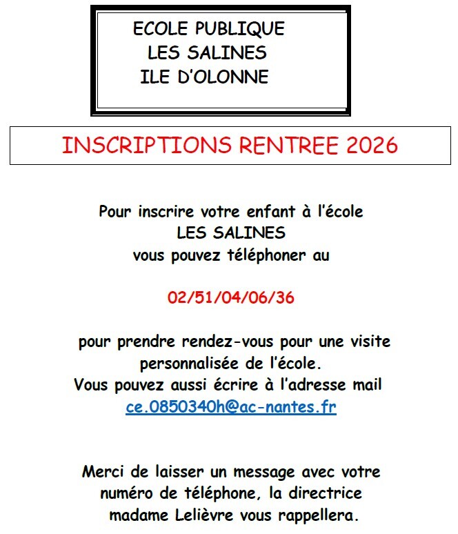 Inscriptions Ecole les Salines